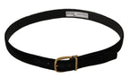 Dolce & Gabbana Black Velvet Leather Gold Tone Metal Buckle Belt - Maison Luxe