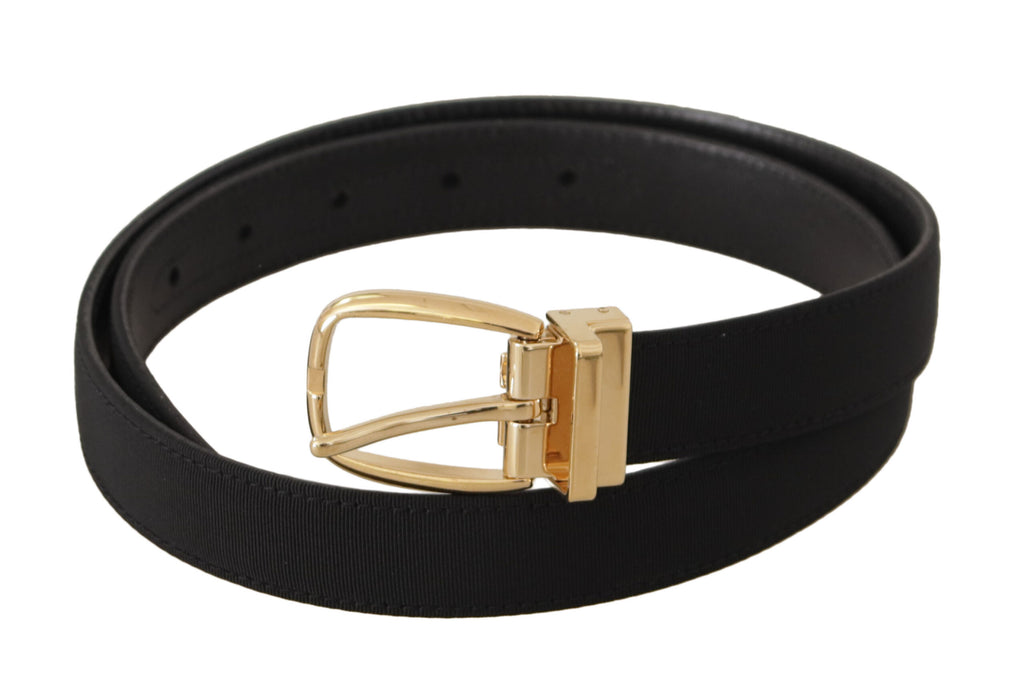 Dolce & Gabbana Black Canvas Leather Gold Metal Buckle Belt - Maison Luxe
