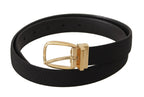 Dolce & Gabbana Black Canvas Leather Gold Metal Buckle Belt - Maison Luxe