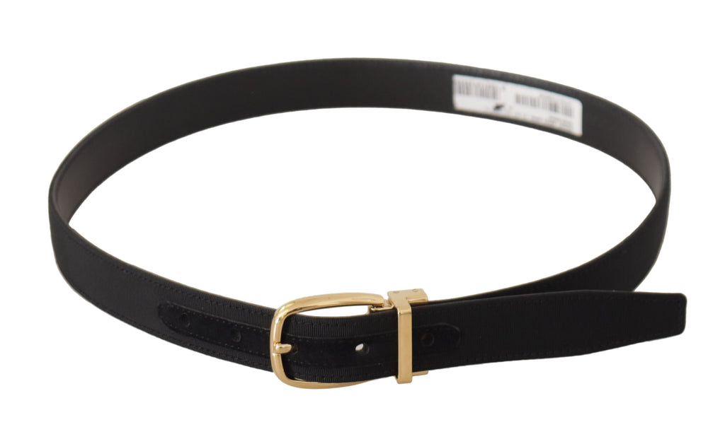 Dolce & Gabbana Black Canvas Leather Gold Metal Buckle Belt - Maison Luxe