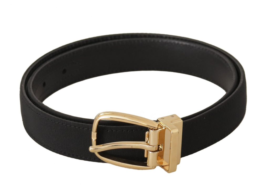 Dolce & Gabbana Black Canvas Leather Gold Metal Buckle Belt - Maison Luxe