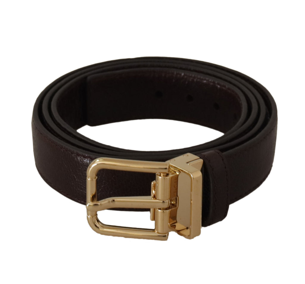 Dolce & Gabbana Brown Leather Gold Metal Buckle Belt - Maison Luxe