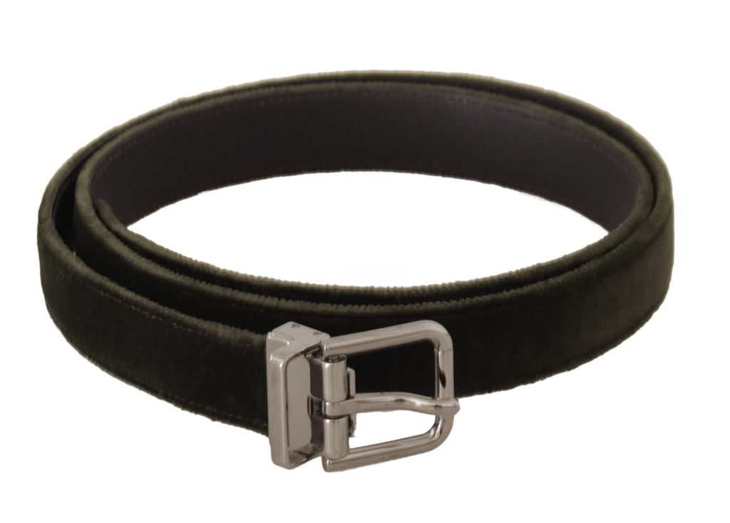 Dolce & Gabbana Green Velvet Silver Tone Metal Buckle Belt - Maison Luxe