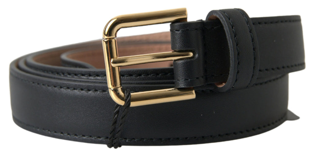 Dolce & Gabbana Black Leather Gold Tone Metal Buckle Belt - Maison Luxe