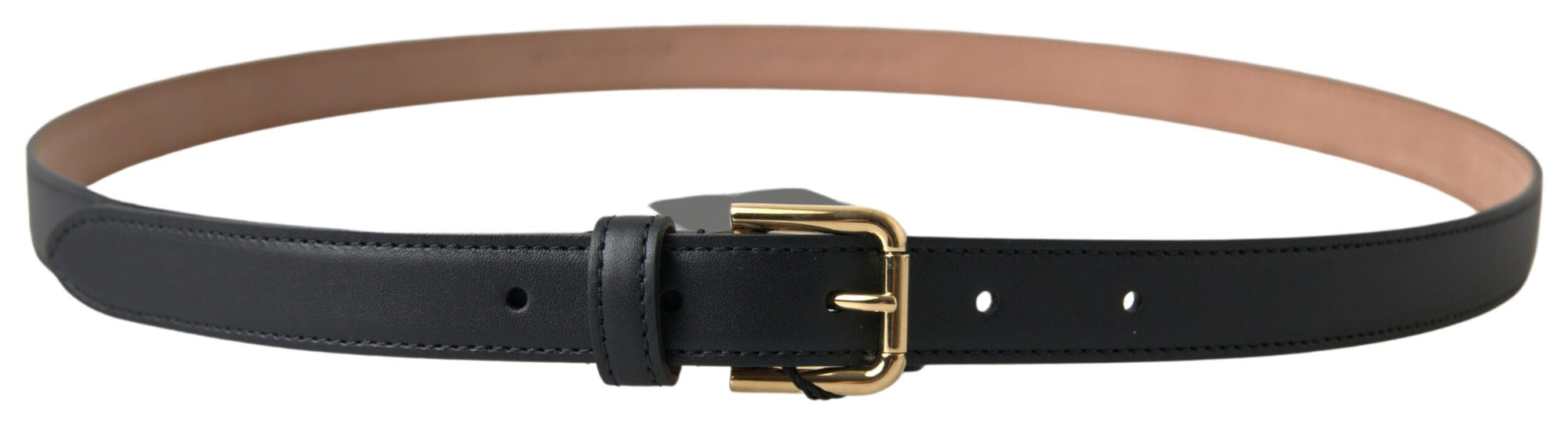 Dolce & Gabbana Black Leather Gold Tone Metal Buckle Belt - Maison Luxe