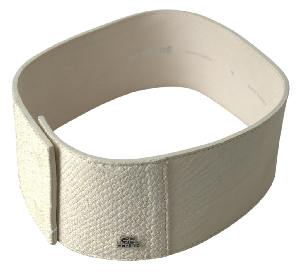 GF Ferre Off White Waxed Cotton Wide Fashion Waistband Belt - Maison Luxe