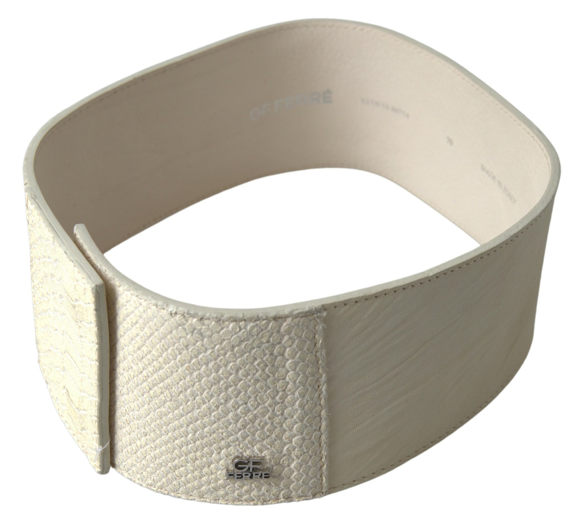 GF Ferre Off White Waxed Cotton Wide Fashion Waistband Belt - Maison Luxe