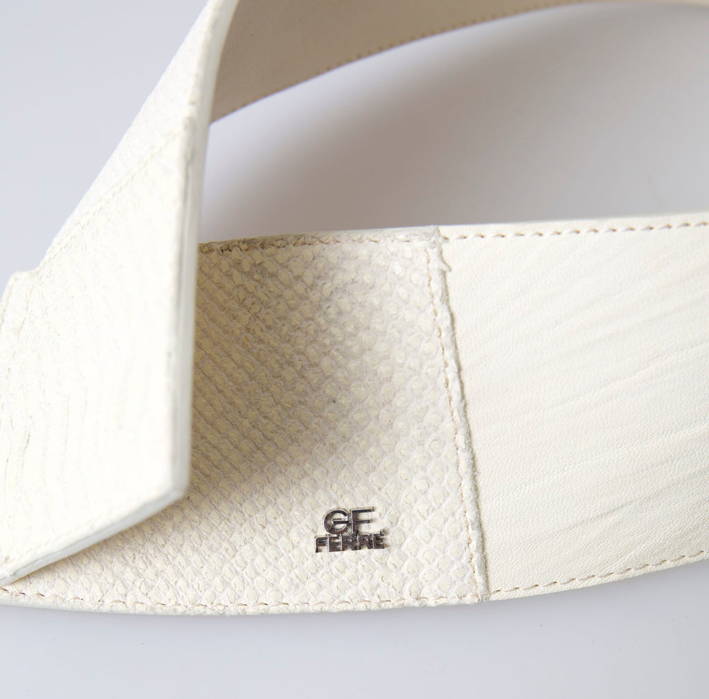 GF Ferre Off White Waxed Cotton Wide Fashion Waistband Belt - Maison Luxe