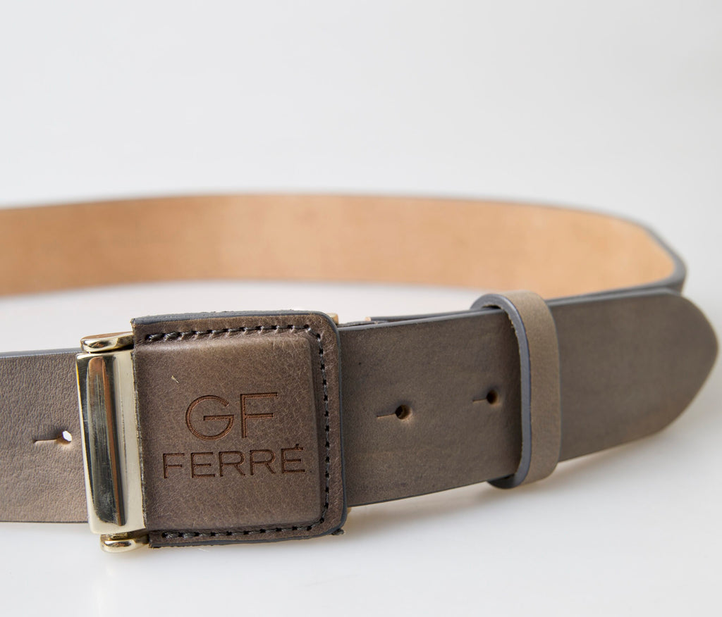 GF Ferre Brown Leather Fashion Logo Buckle Waist Belt - Maison Luxe