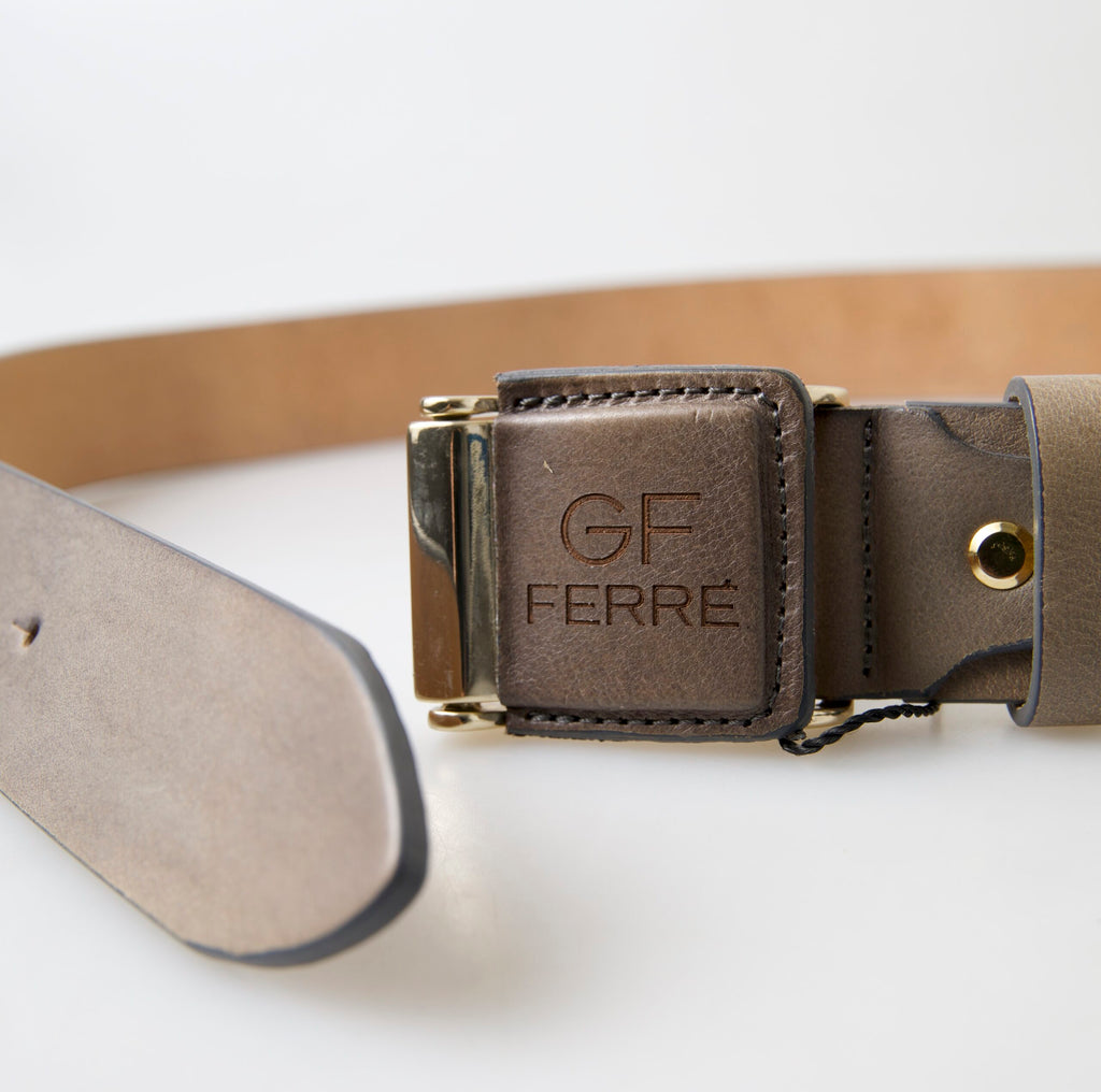 GF Ferre Brown Leather Fashion Logo Buckle Waist Belt - Maison Luxe
