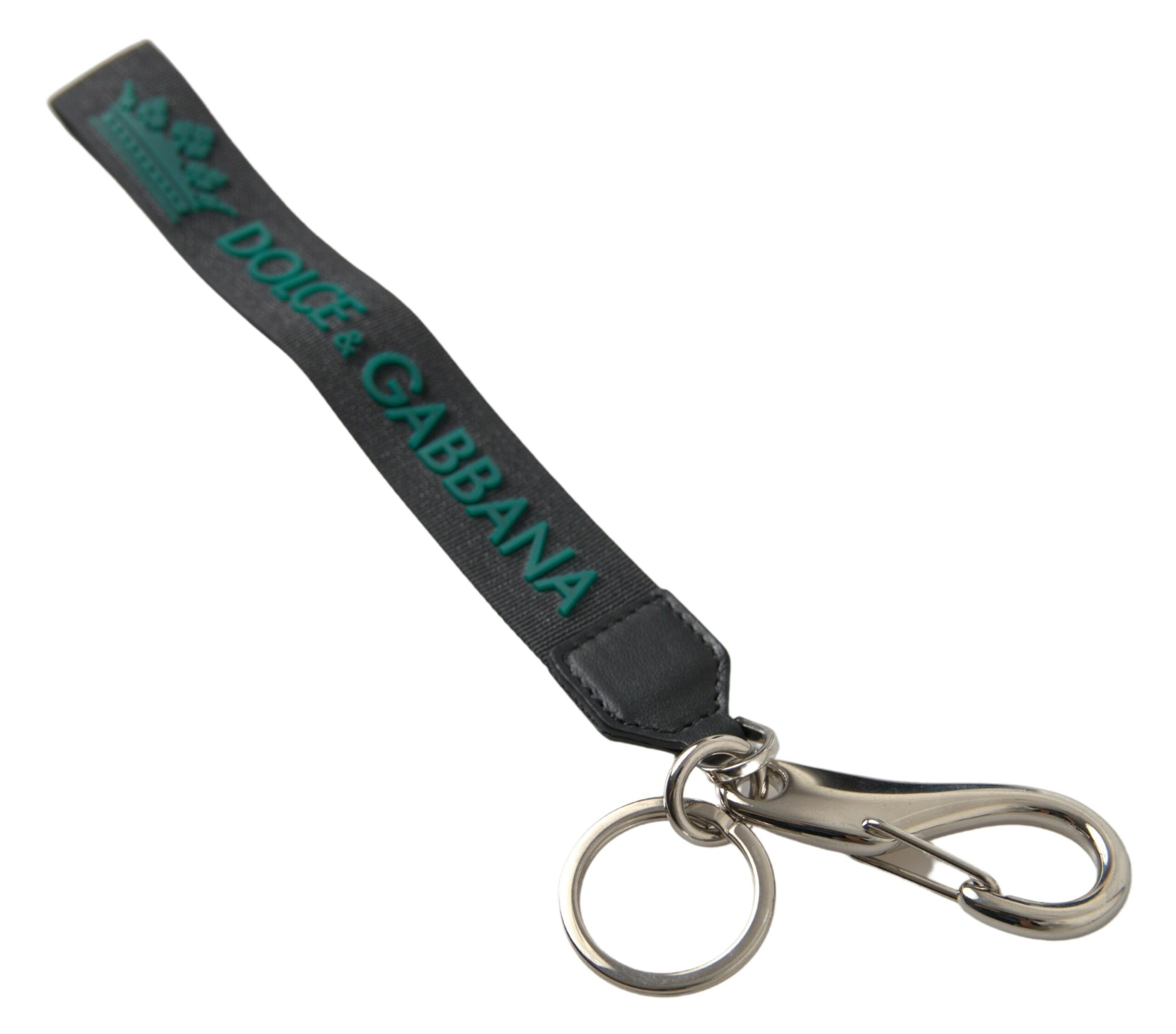 Dolce & Gabbana Black DG Logo Rubber Silver Tone Metal Keychain - Maison Luxe