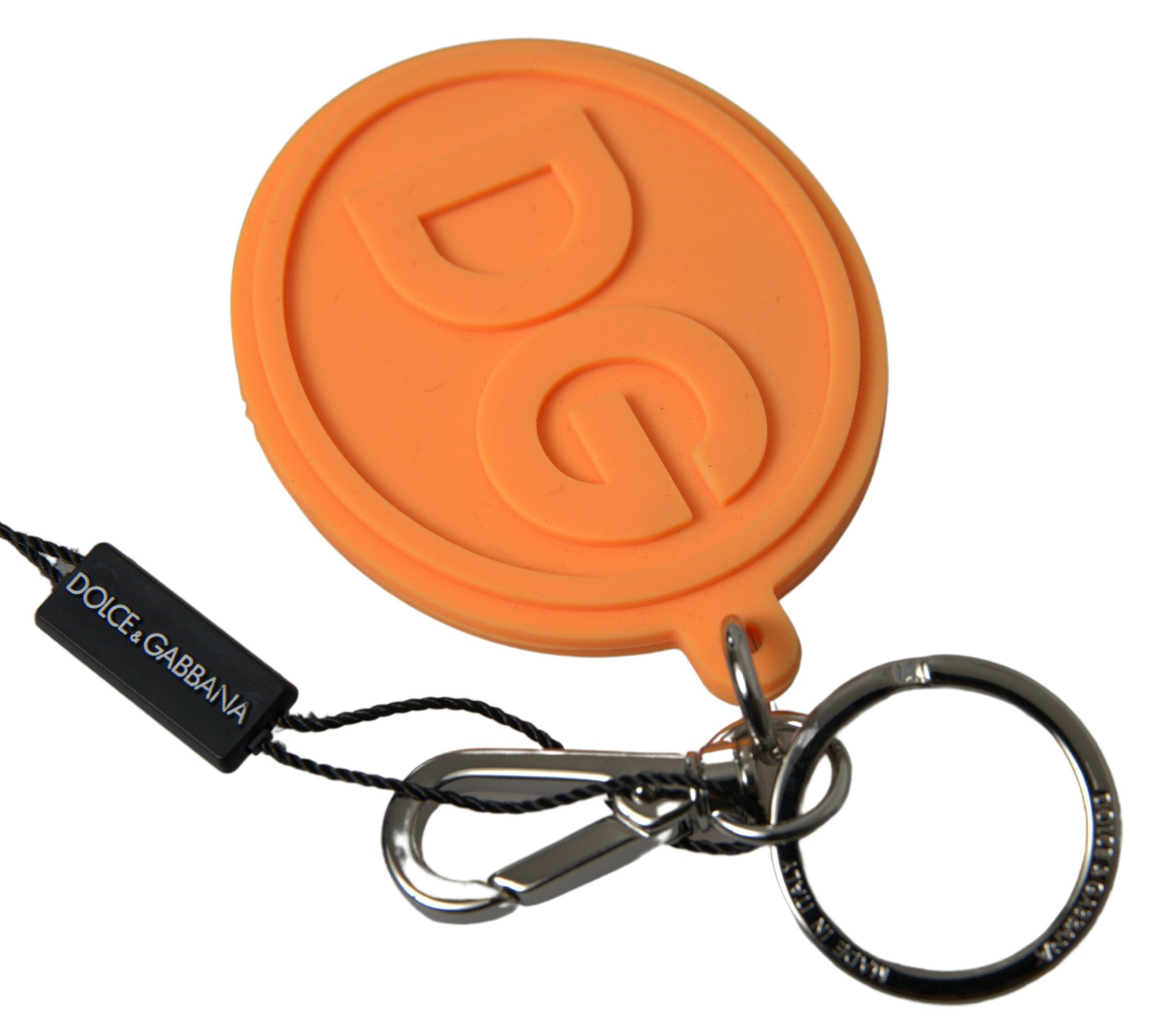 Dolce & Gabbana Orange Rubber DG Logo Gold Brass Metal Keychain - Maison Luxe