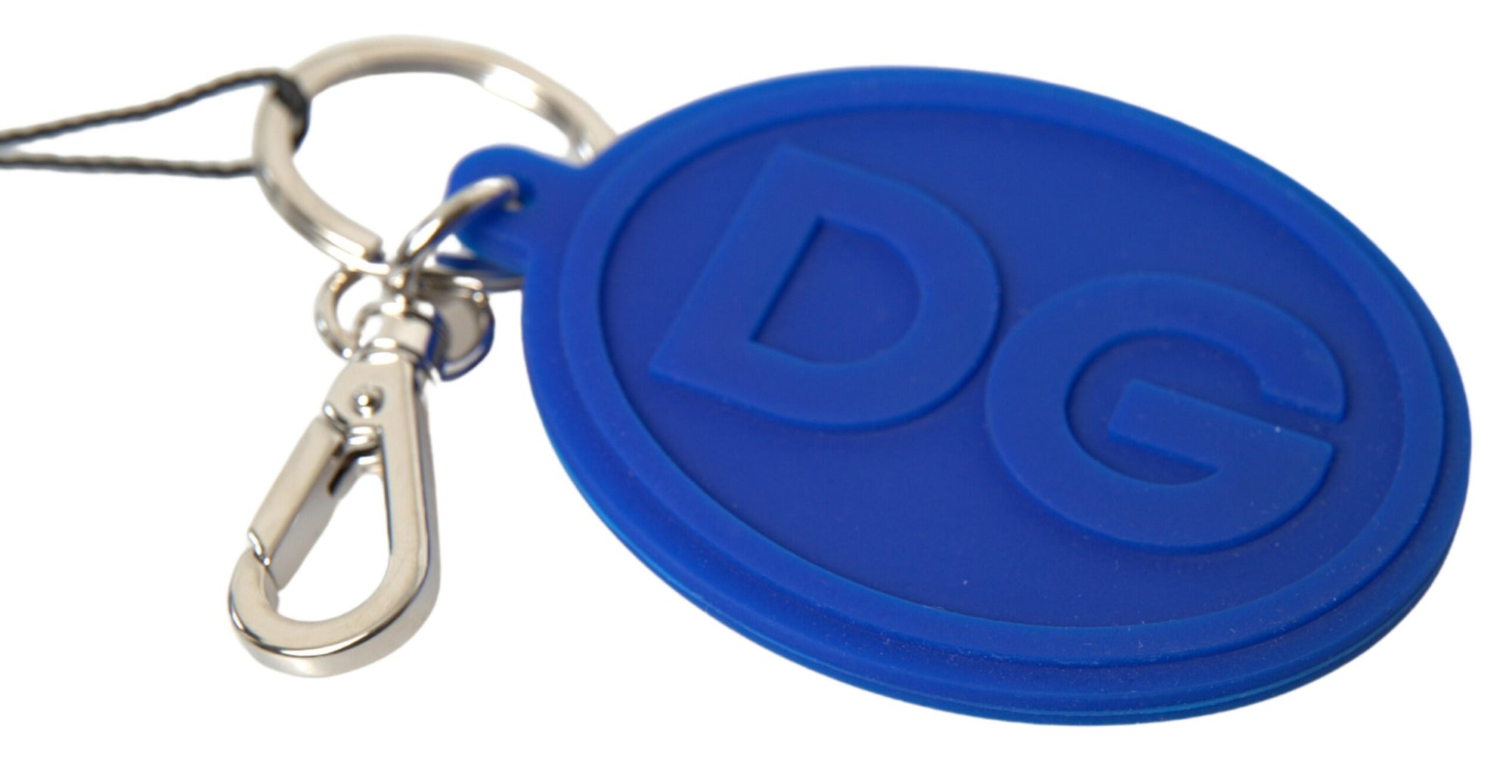 Dolce & Gabbana Blue Rubber DG Logo Silver Brass Metal Keyring Keychain - Maison Luxe