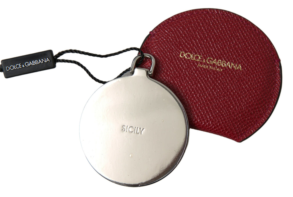 Dolce & Gabbana Red Calfskin Leather Round Hand Mirror Holder - Maison Luxe