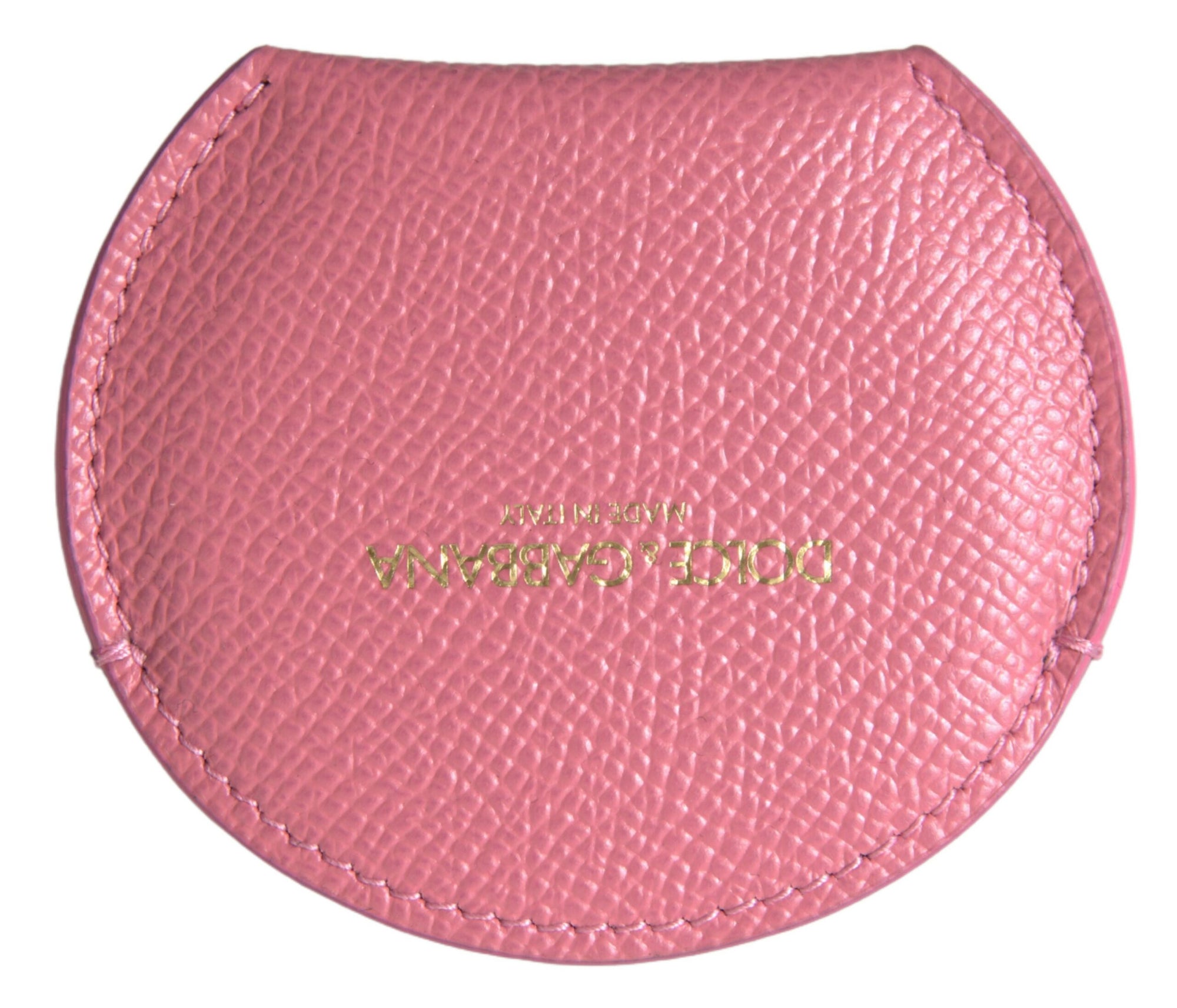 Dolce & Gabbana Pink Calfskin Leather Round Logo Print Hand Mirror Holder - Maison Luxe