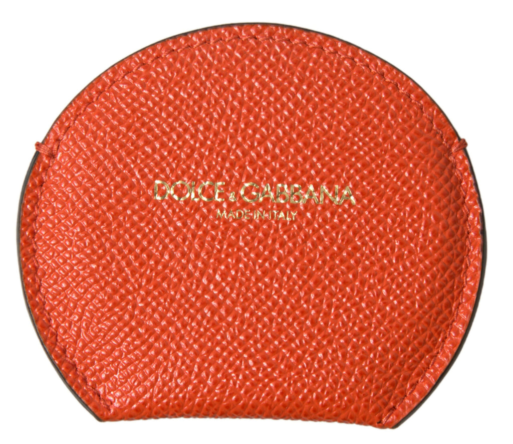 Dolce & Gabbana Orange Calfskin Leather Round Logo Hand Mirror Holder - Maison Luxe