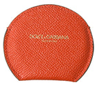 Dolce & Gabbana Orange Calfskin Leather Round Logo Hand Mirror Holder - Maison Luxe