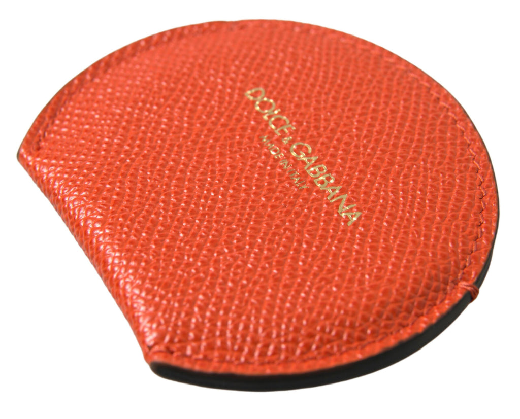 Dolce & Gabbana Orange Calfskin Leather Round Logo Hand Mirror Holder - Maison Luxe