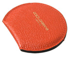 Dolce & Gabbana Orange Calfskin Leather Round Logo Hand Mirror Holder - Maison Luxe