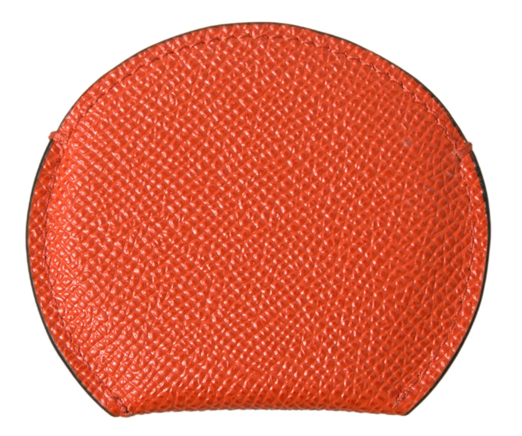 Dolce & Gabbana Orange Calfskin Leather Round Logo Hand Mirror Holder - Maison Luxe