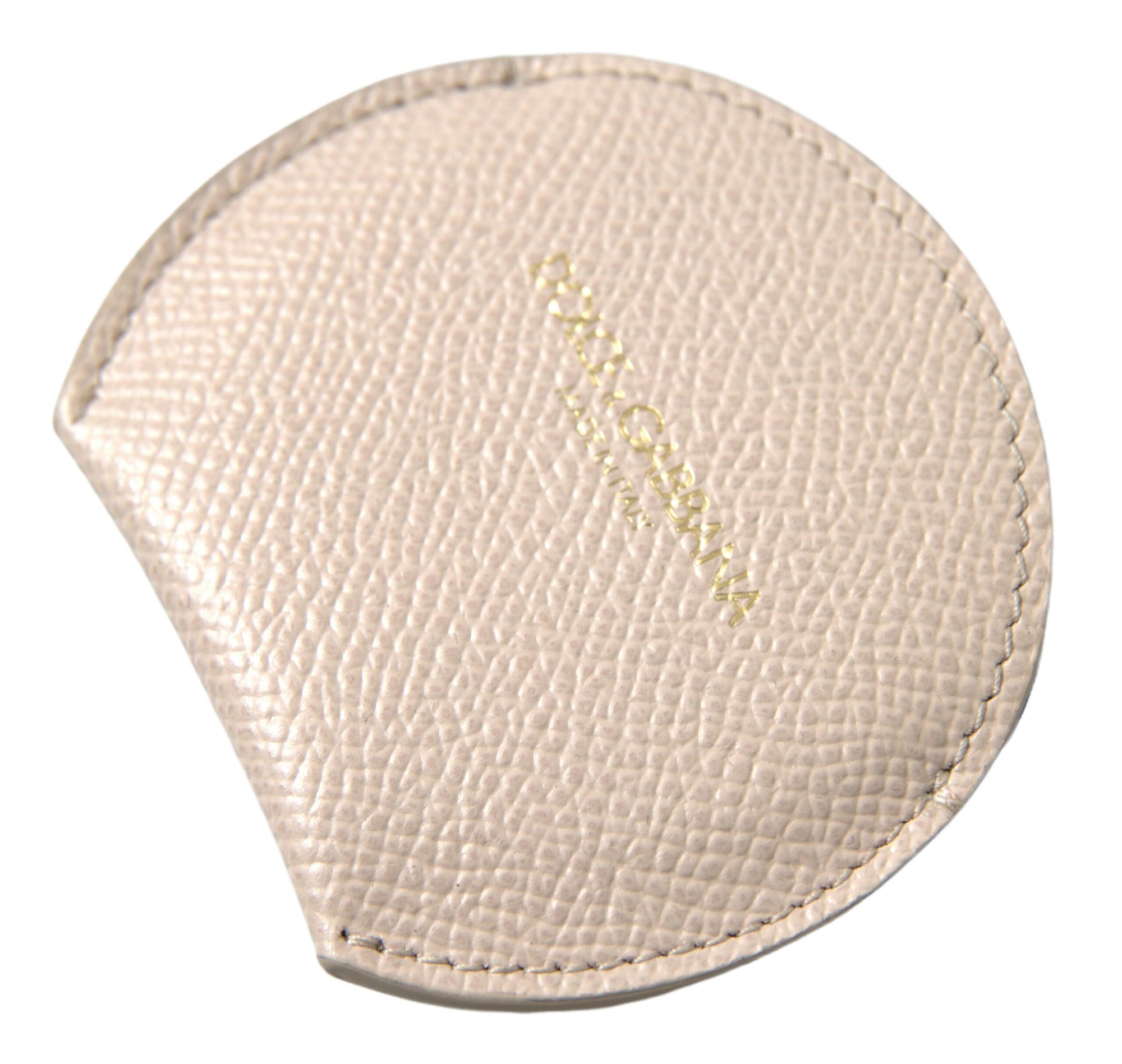 Dolce & Gabbana Beige Calfskin Leather Round Logo Hand Mirror Holder - Maison Luxe