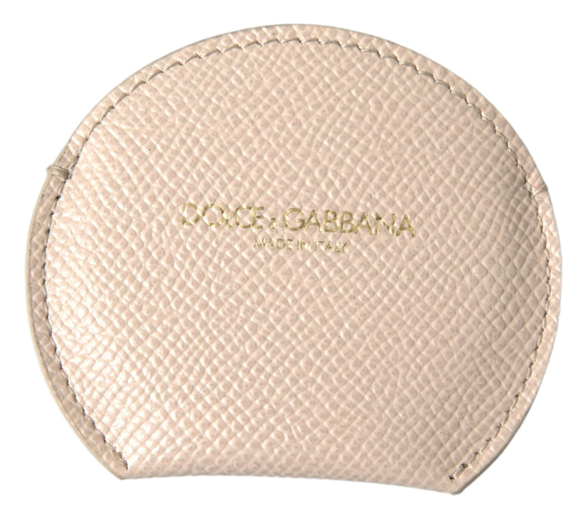 Dolce & Gabbana Beige Calfskin Leather Round Logo Hand Mirror Holder - Maison Luxe