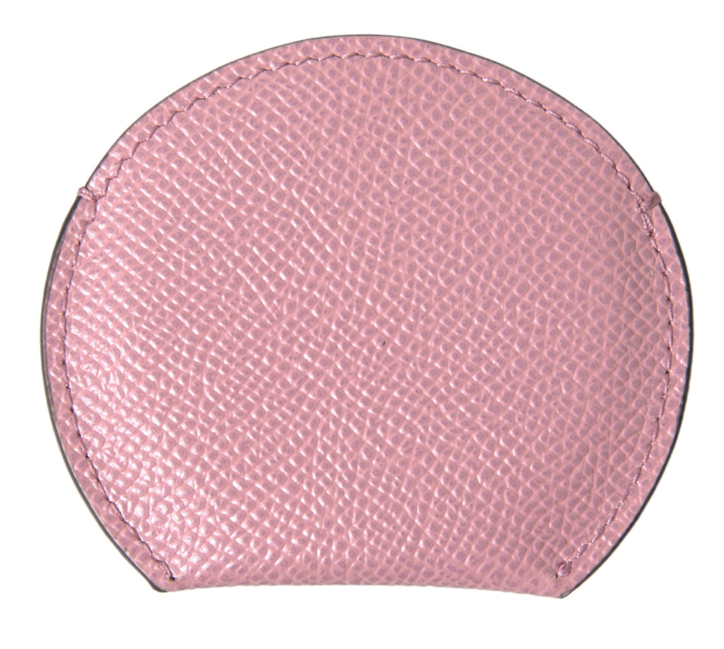 Dolce & Gabbana Pink Calfskin Leather Round Logo Print Hand Mirror Holder - Maison Luxe