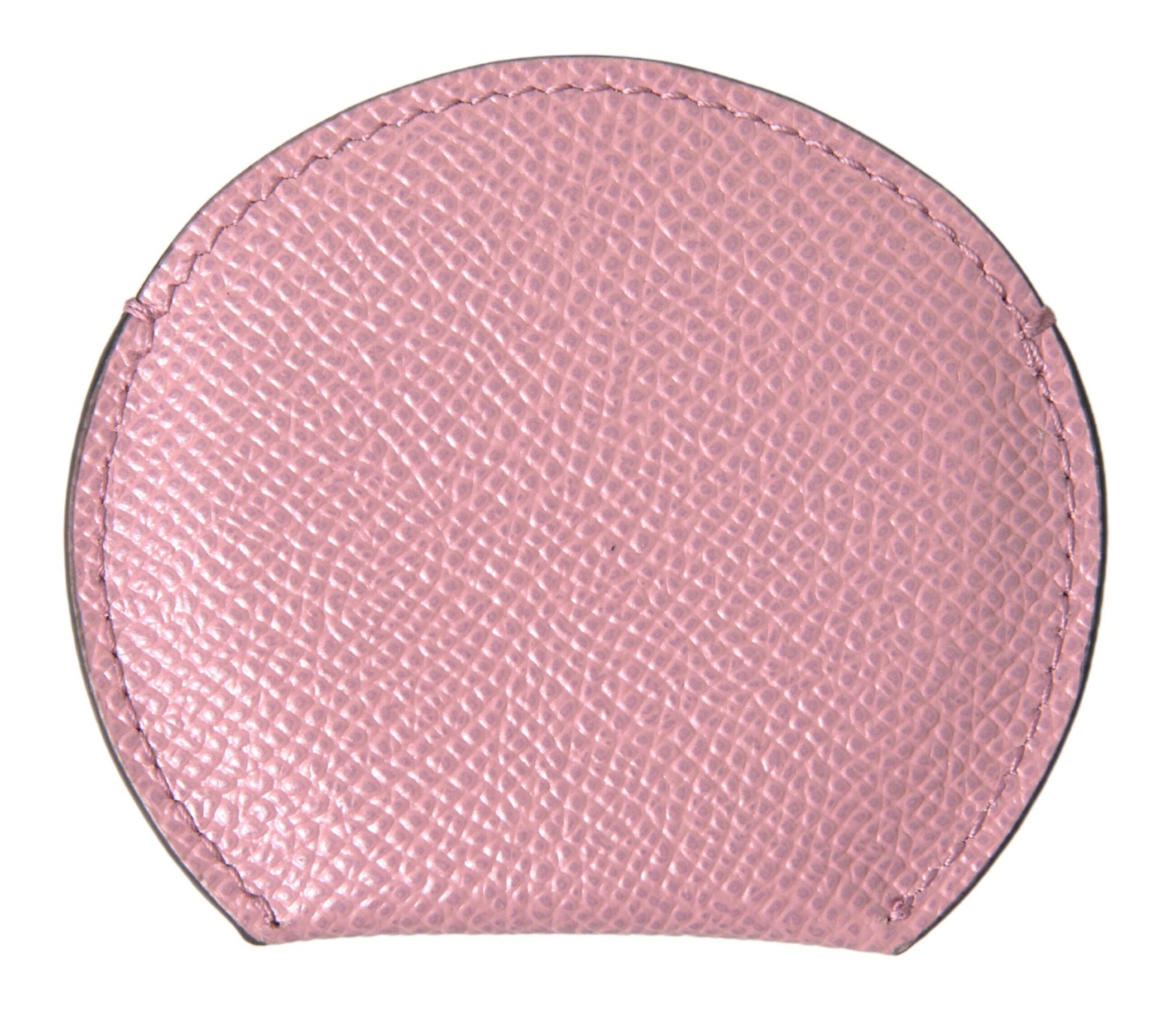 Dolce & Gabbana Pink Calfskin Leather Round Logo Print Hand Mirror Holder - Maison Luxe