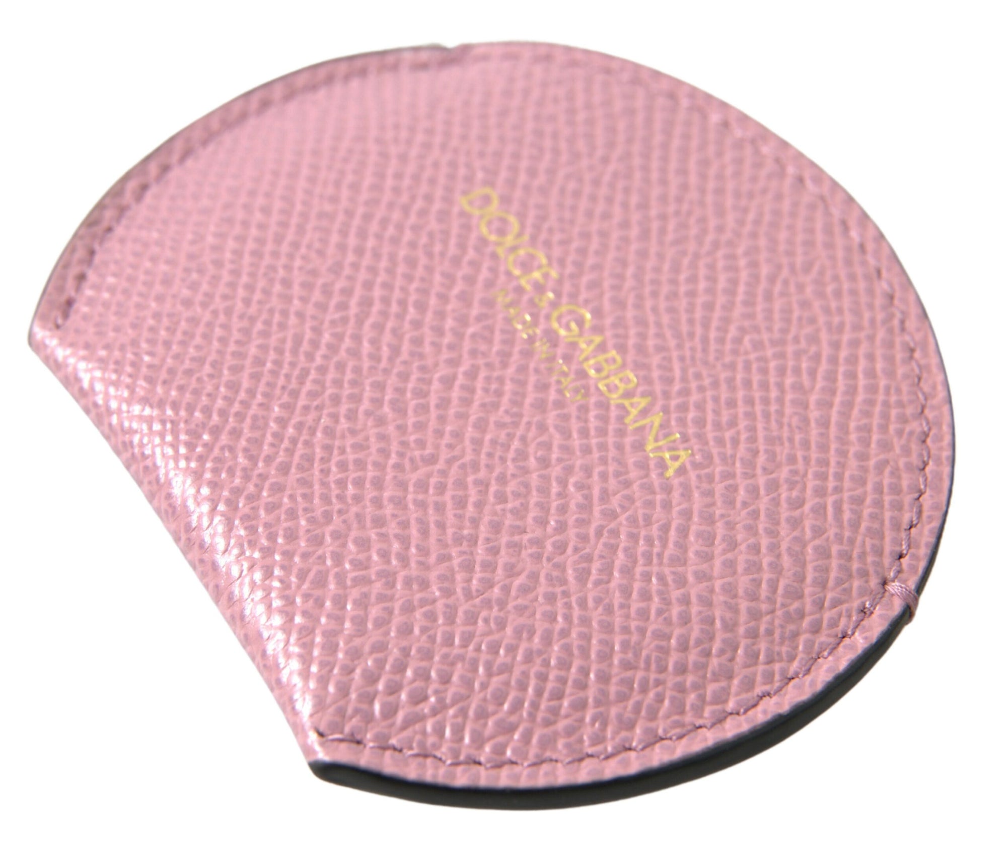 Dolce & Gabbana Pink Calfskin Leather Round Logo Print Hand Mirror Holder - Maison Luxe