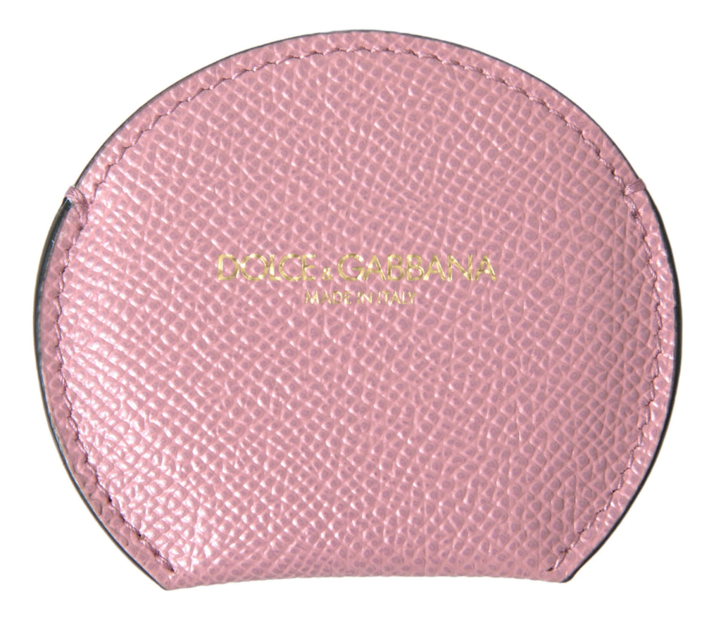 Dolce & Gabbana Pink Calfskin Leather Round Logo Print Hand Mirror Holder - Maison Luxe