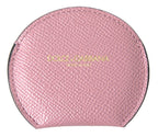 Dolce & Gabbana Pink Calfskin Leather Round Logo Print Hand Mirror Holder - Maison Luxe