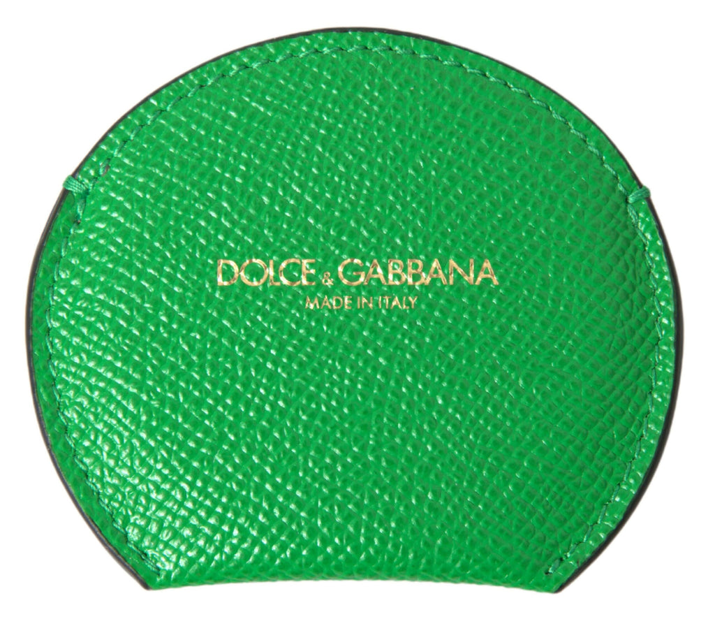 Dolce & Gabbana Green Calfskin Leather Round Logo Hand Mirror Holder - Maison Luxe