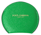 Dolce & Gabbana Green Calfskin Leather Round Logo Hand Mirror Holder - Maison Luxe