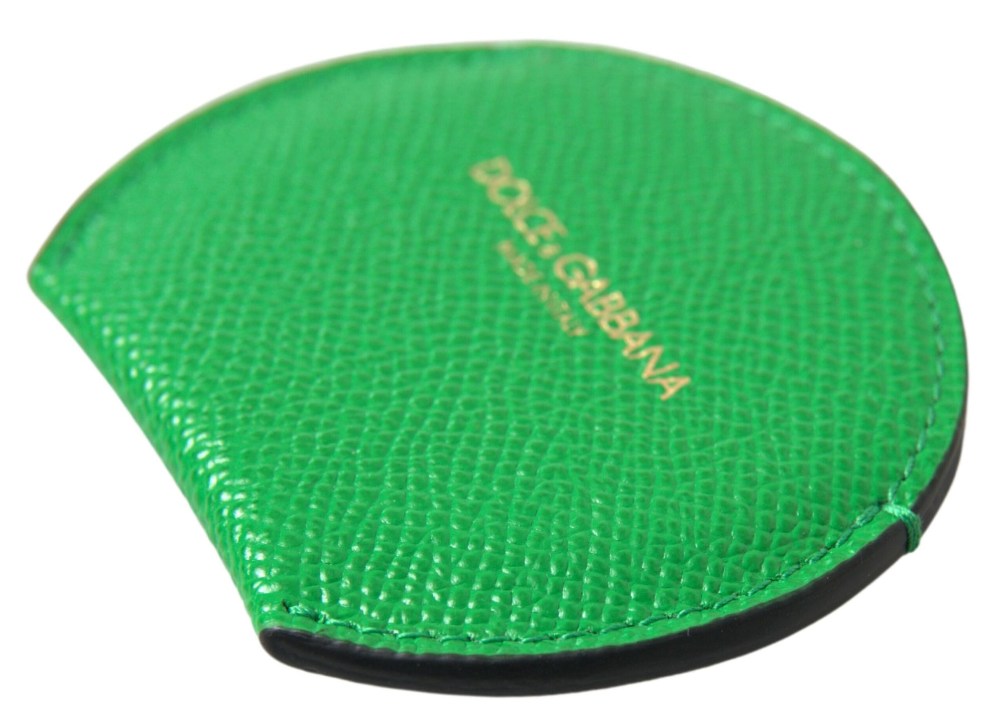 Dolce & Gabbana Green Calfskin Leather Round Logo Hand Mirror Holder - Maison Luxe
