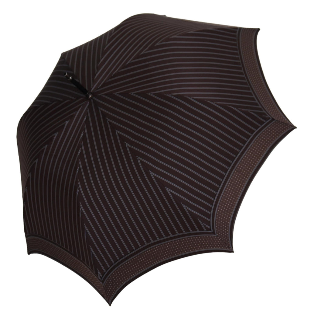 Dolce & Gabbana Brown Striped Leather Handle Collapsible Sartoria Umbrella - Maison Luxe