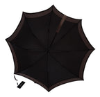 Dolce & Gabbana Brown Striped Leather Handle Collapsible Sartoria Umbrella - Maison Luxe