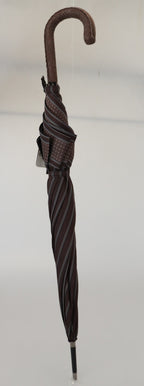 Dolce & Gabbana Brown Striped Leather Handle Collapsible Sartoria Umbrella - Maison Luxe