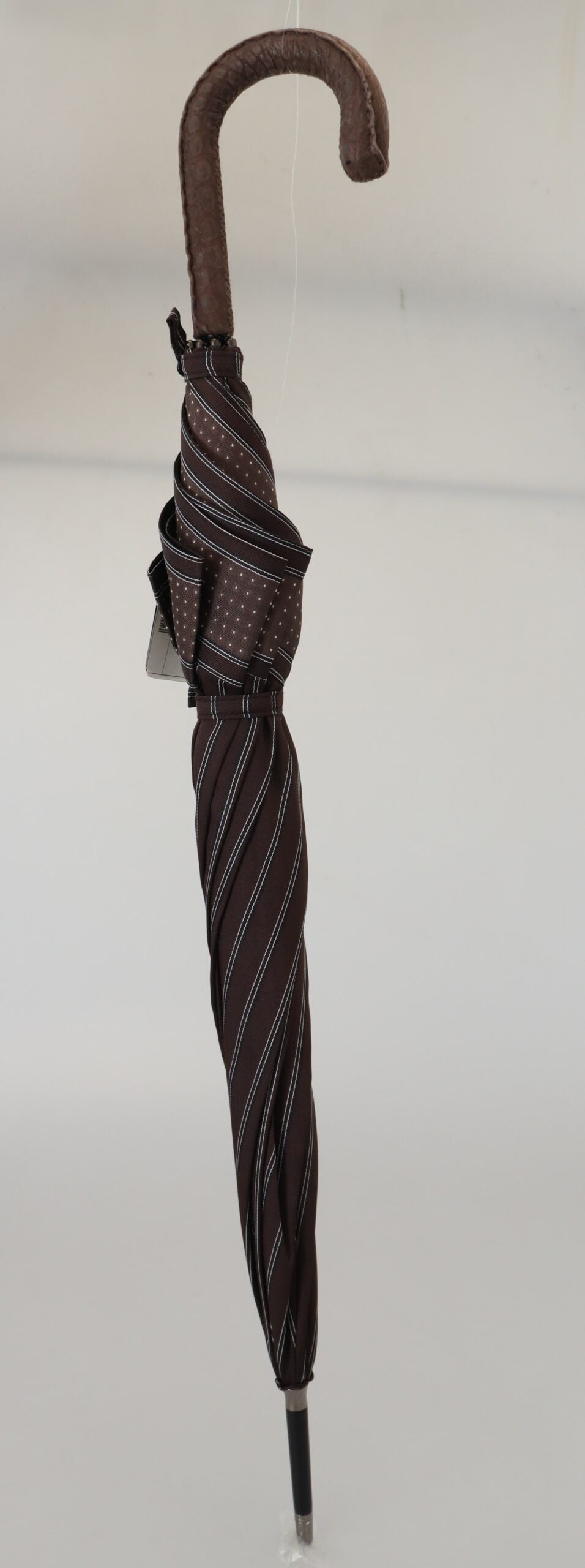 Dolce & Gabbana Brown Striped Leather Handle Collapsible Sartoria Umbrella - Maison Luxe