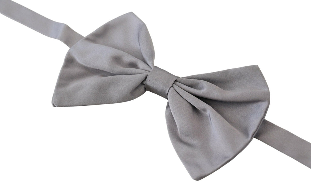 Dolce & Gabbana Bow Tie Men Silver Gray Silk Adjustable Neck Papillon - Maison Luxe