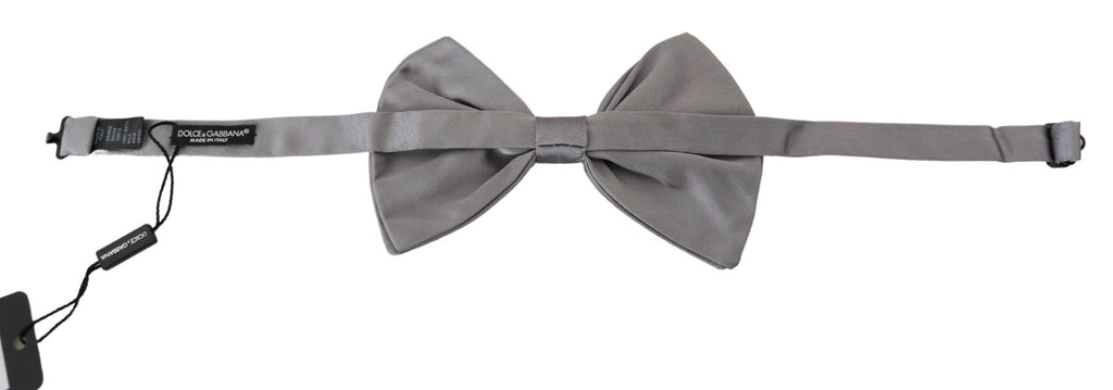 Dolce & Gabbana Bow Tie Men Silver Gray Silk Adjustable Neck Papillon - Maison Luxe