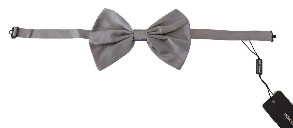 Dolce & Gabbana Bow Tie Men Silver Gray Silk Adjustable Neck Papillon - Maison Luxe