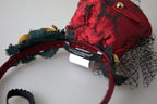 Dolce & Gabbana Red with multicolor Rose Silk Crystal Netted Logo Diadem Headband - Maison Luxe