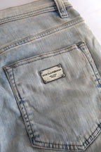 Dolce & Gabbana Blue Washed Cotton Mid Waist Skinny Jeans
