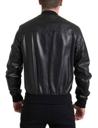 Dolce & Gabbana Black Leather Full Zip Bomber Men Jacket