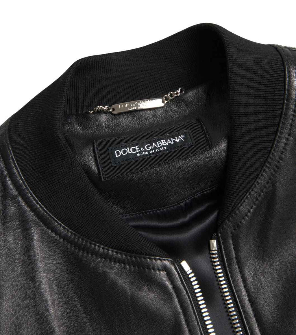 Dolce & Gabbana Black Leather Full Zip Bomber Men Jacket