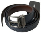 Dolce & Gabbana Blue Leather Perforated Metal Buckle Belt - Maison Luxe