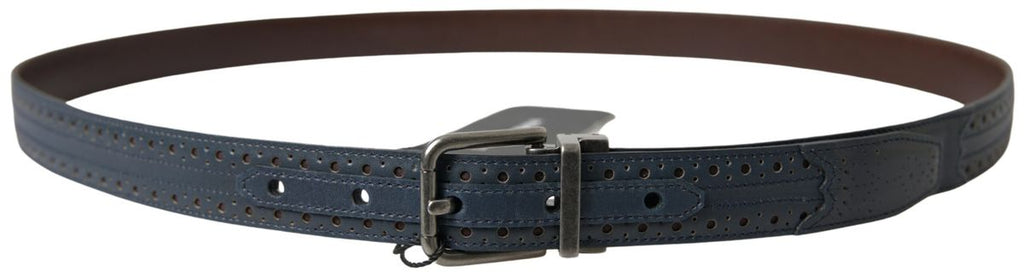 Dolce & Gabbana Blue Leather Perforated Metal Buckle Belt - Maison Luxe