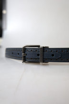 Dolce & Gabbana Blue Leather Perforated Metal Buckle Belt - Maison Luxe