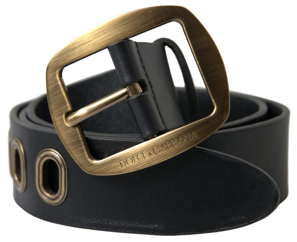 Dolce & Gabbana Black Leather Gold Metal Buckle Men Belt - Maison Luxe
