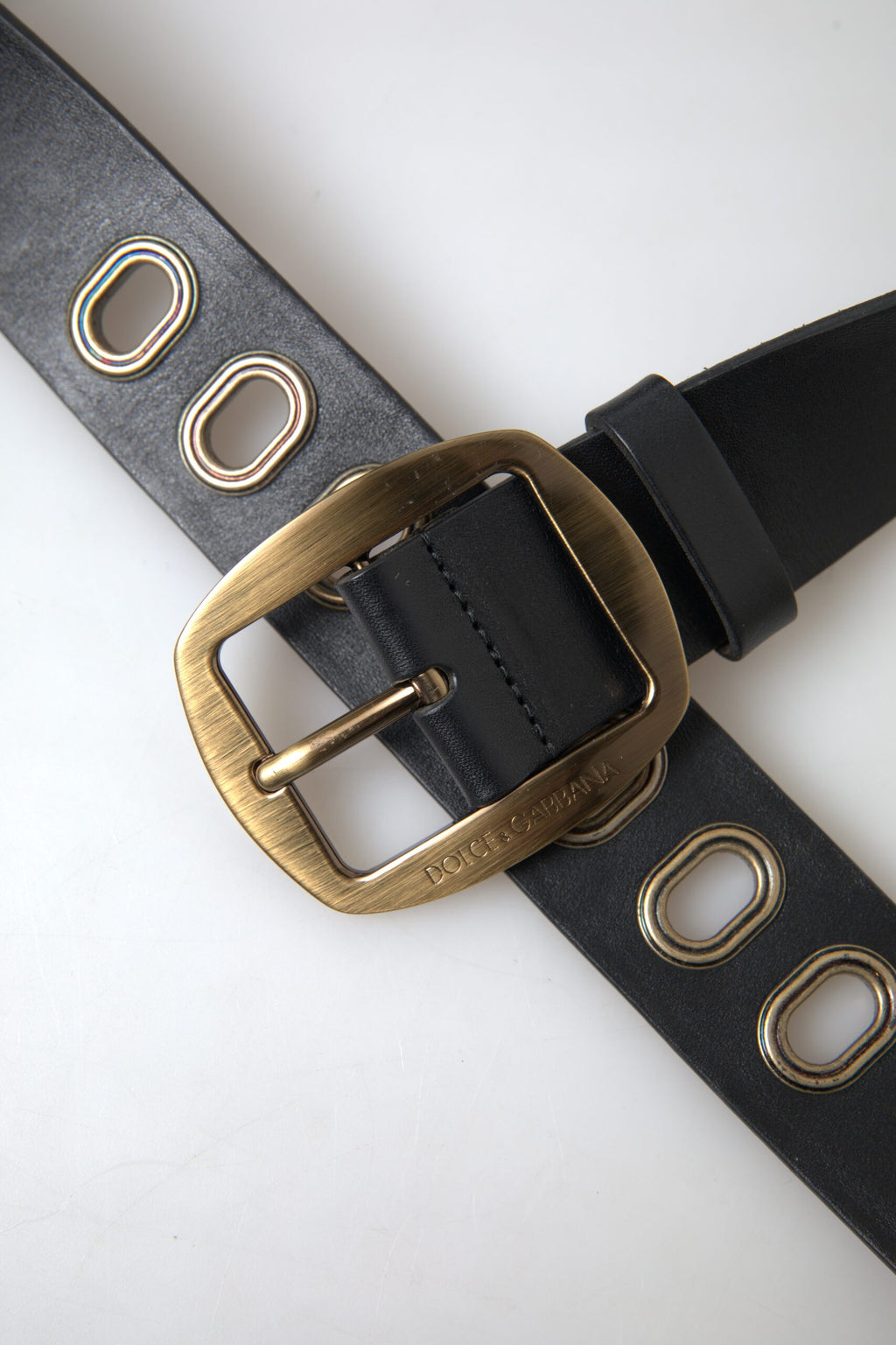 Dolce & Gabbana Black Leather Gold Metal Buckle Men Belt - Maison Luxe